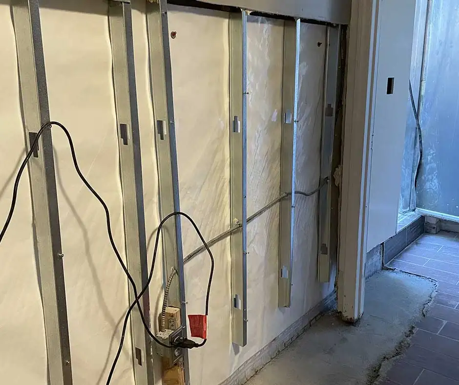 Interior wall with exposed Basement Crack Repair Philadelphia, PA