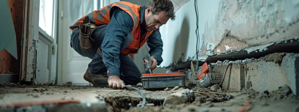 Professional contractor repairing foundation cracks in a residential setting, emphasizing the importance of expert foundation repair services in Philadelphia.