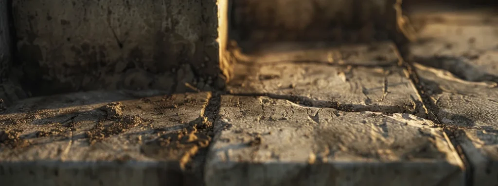 Foundation cracks in concrete blocks with dirt accumulation, highlighting common masonry issues in Philadelphia homes related to soil movement and moisture.